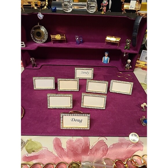 6 Metal Dinner Place Card & Napkin Ring Holders Combination Gold Frame Set - Picture 3 of 8